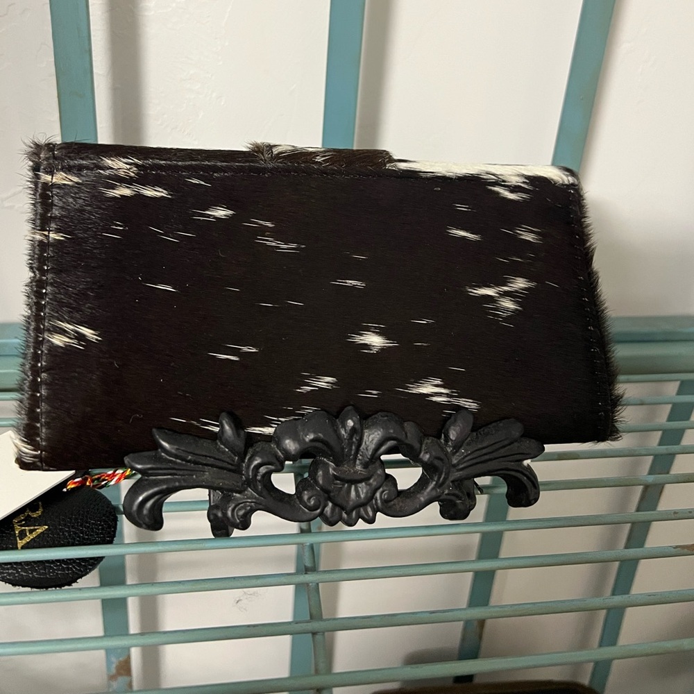 Boho New Western Myra Bag Black  White Cowhide Leather Wallet checkbook - Picture 5 of 8